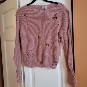 Divided H&M distressed light pink long sleeved sweater Womens size XS GUC